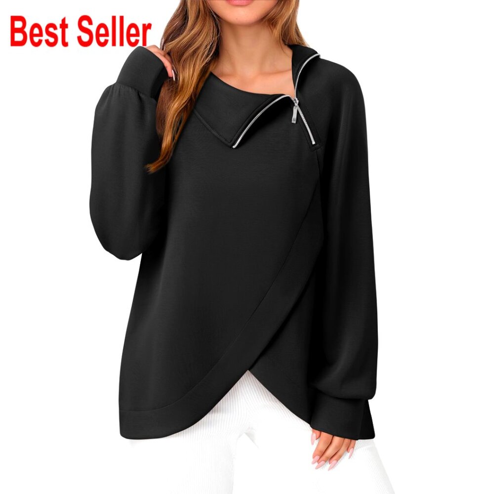 Lightweight Quarter Zip Pullover, Asymmetrical Ne… - image 1